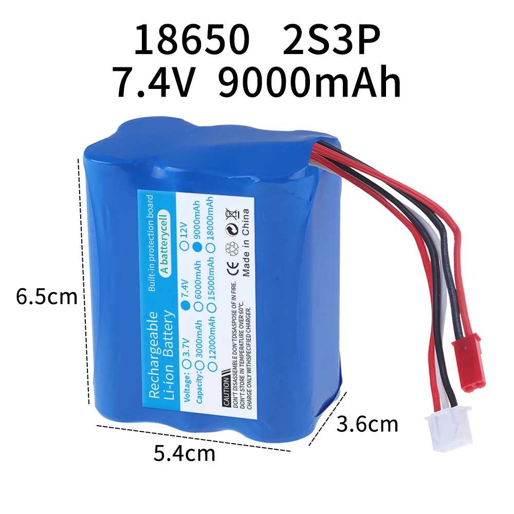 2s3p 7.4V 9000mAh 2S 18650 li-ion battery JST PLUG for HuanQi 957/948/848B/827B/823/955/956/957/948 MJX F45/T55 RC Toys parts