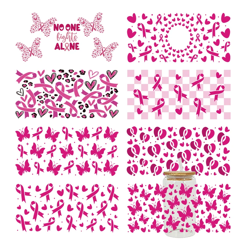 3D UV DTF Pink Ribbon Printed Transfers Stickers 16oz Cup Wraps For DIY Glass Ceramic Metal Leather Etc. D28159