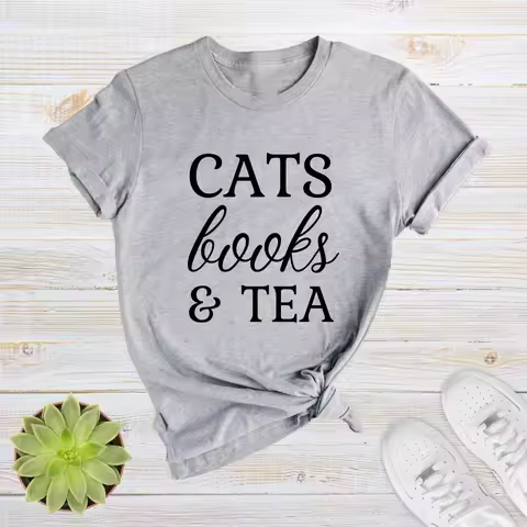 Cats Books and Tea T Shirt Bookish s Book Lover Funny CaT National Lovers Day