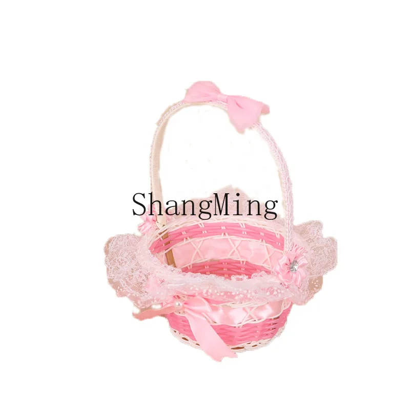

DSA Portable Rattan Wedding Flower Girl Scattering Flower Basket Children's Dance Performance Flower Basket Easter Candy