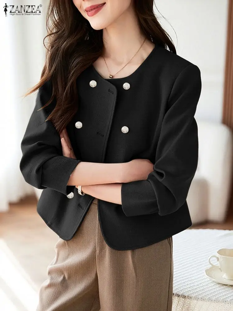 

Стильный женский пиджак, верхняя одежда ZANZEA 2022, осенний пиджак с круглым вырезом и длинными рукавами, зимние повседневные однотонные облегающие пальто, офисная одежда