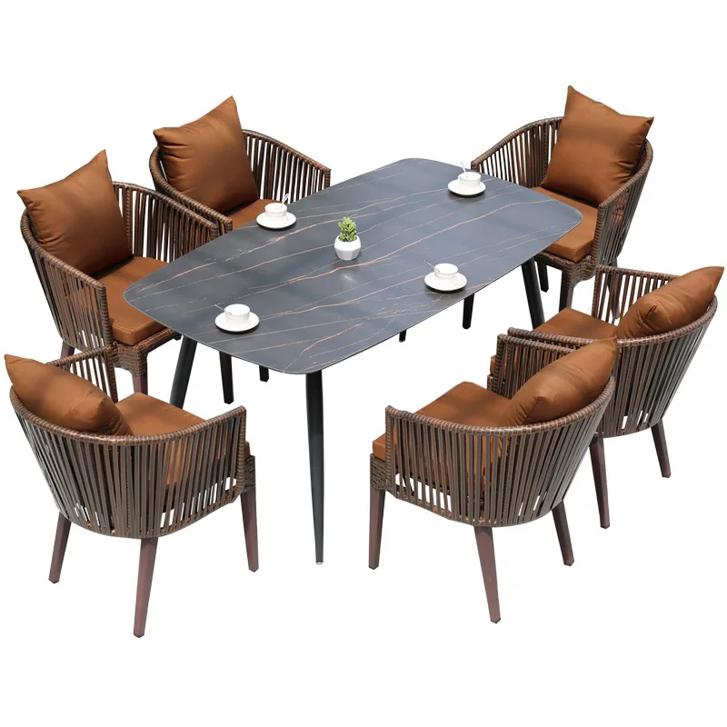 

Outdoor rattan tables and chairs, combination, modern, European, simple, light luxury, high-end, round table