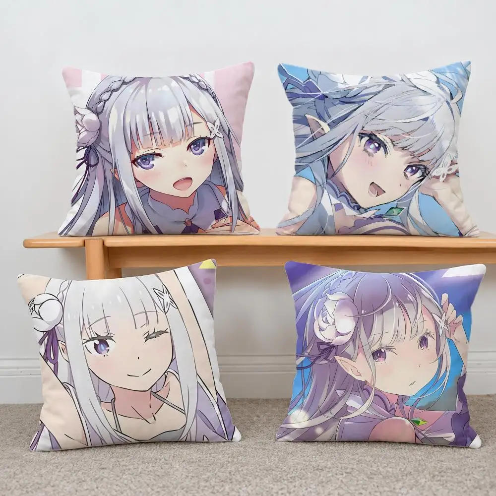 Anime Re Zero Emilia Cushion Cover Short Plush Pillowcase, Sofa Bedroom Home Decor & Holiday Gift