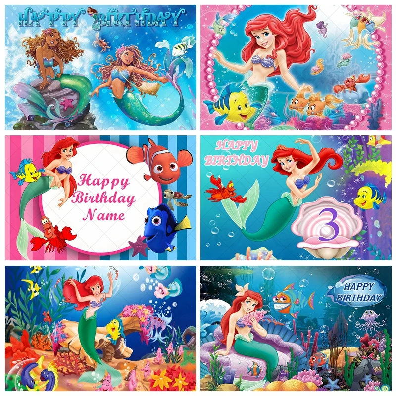 Fondo de princesa sirena para fiesta de cumpleaños de niña, Fondo de fotografía bajo las escamas del mar, Concha, Decoración de mesa de pastel, accesorios