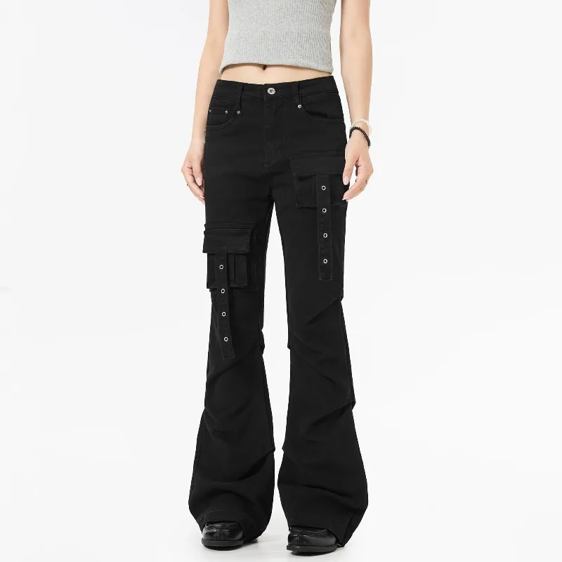 OR FL American Streetwear Brand High Street Micro 97 Cotton Women Cargo Trousers Multiple Pockets Fold Tight Look Taller Slacks