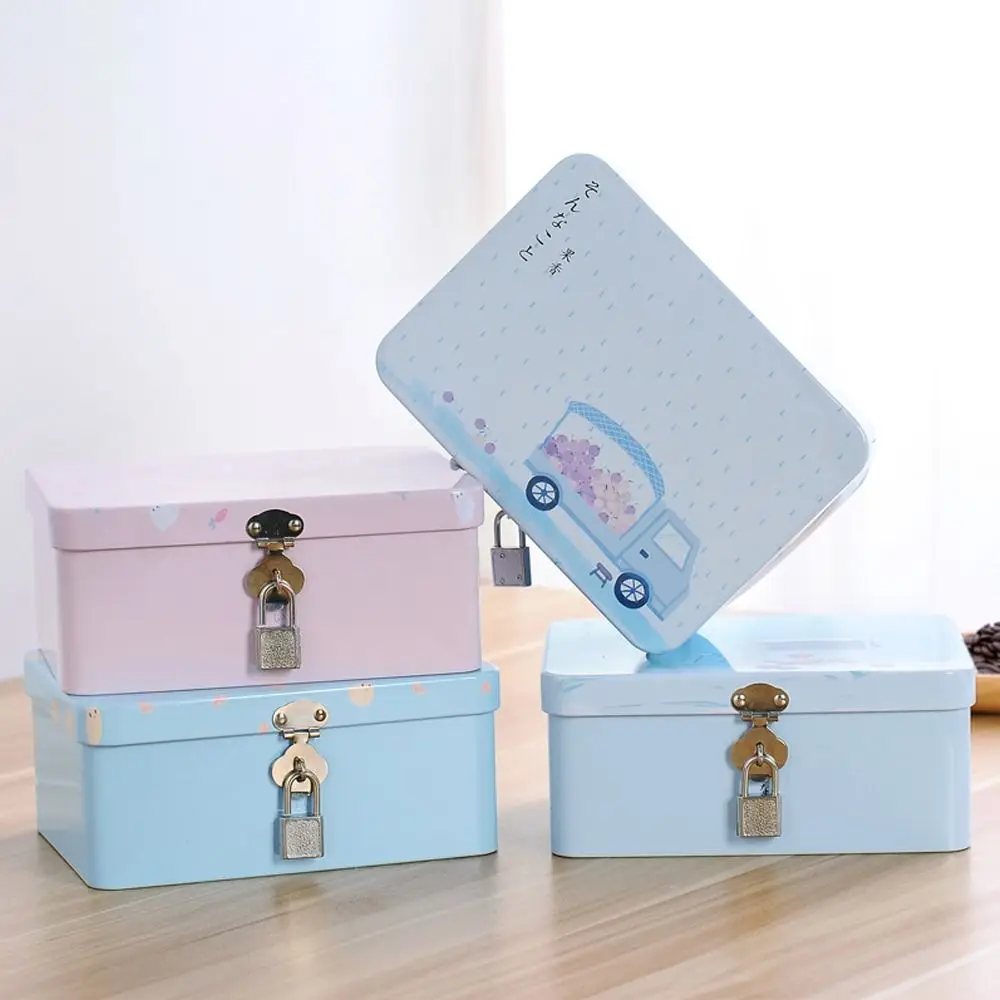 Creative Large Capacity Tinplate Box with Lock Key Desktop Storage Case Metal Box Jewelry Storage Empty Box