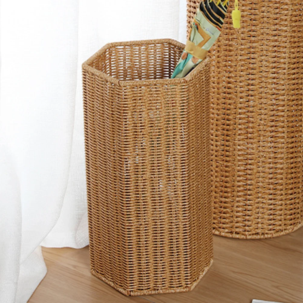 Imitation Rattan Umbrella Stand Bucket Home Storage Basket Holder Plant Bins for Indoor Artificial Entryway Garbage Can Bracket