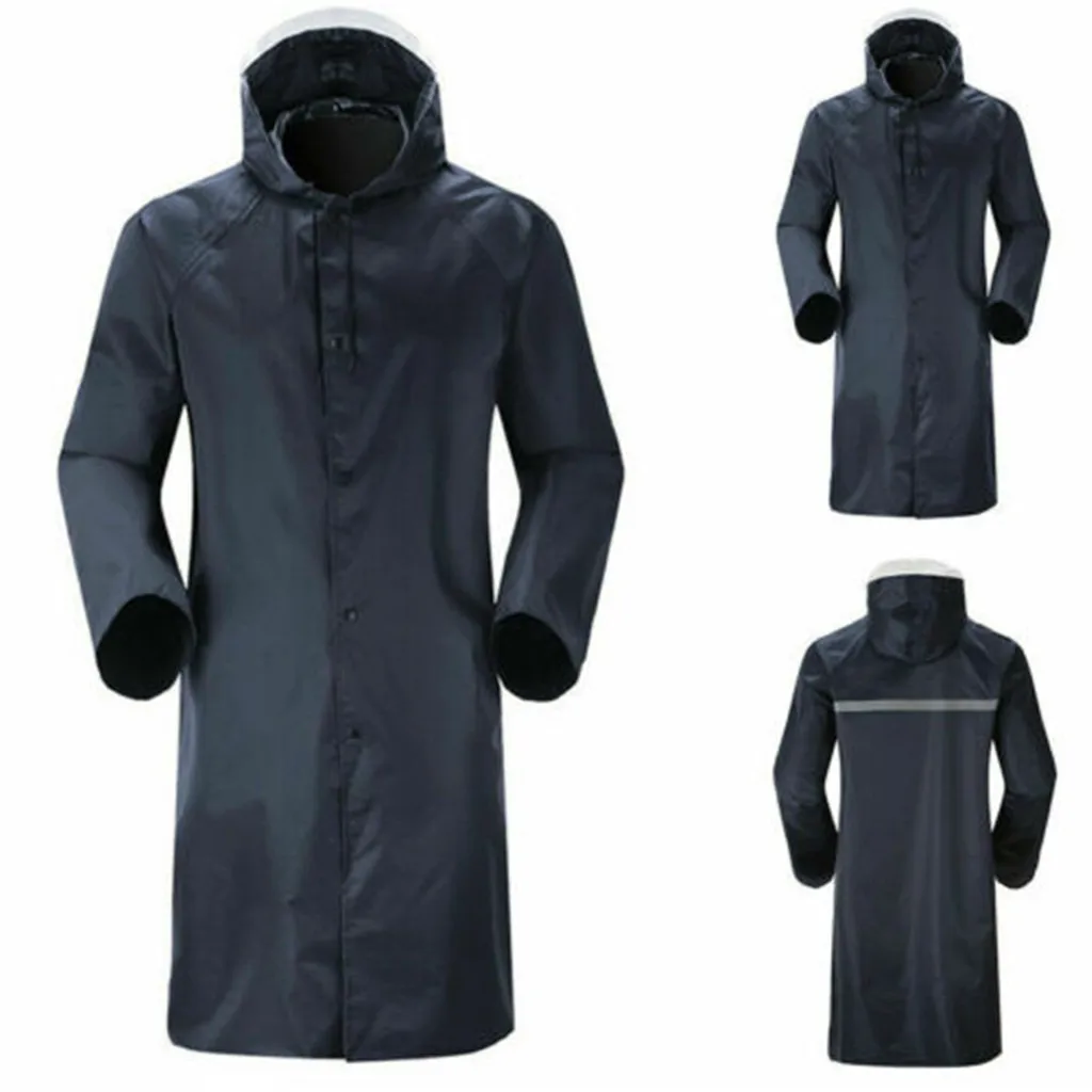 Black Fashion Adult Waterproof Long Raincoat Women Men Rain Coat Hooded For Outdoor Hiking Travel Fishing Climbing Thickened