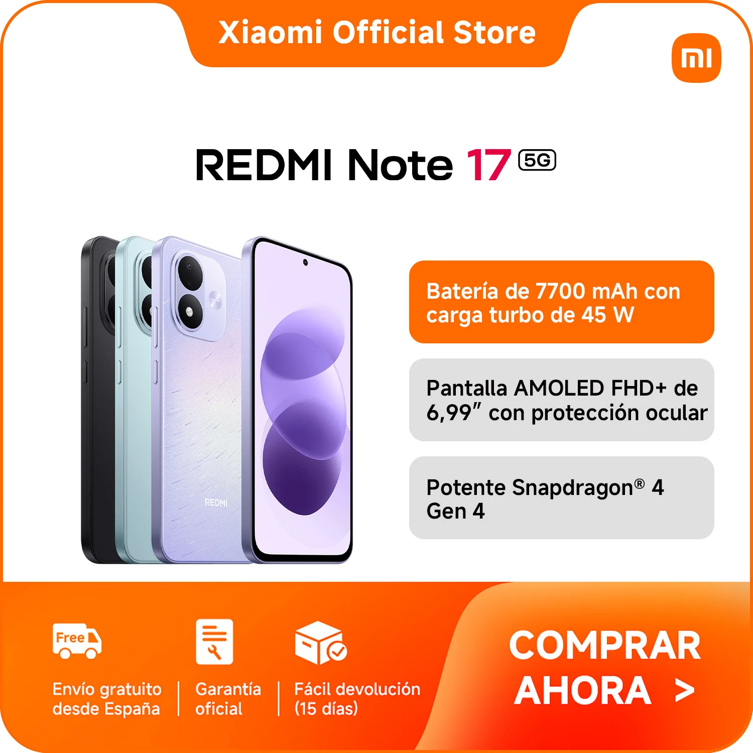 Xiaomi Azul Cielo Versión Global Redmi Note 17 5G Nfc Smartphone, Pantalla Amoled Fhd De 6.99' Con Protección Ocular, Potente Snapdragon 4 Gen 4, Desbloqueo Facial Por Ia, Teléfonos Móviles - Imagen 14