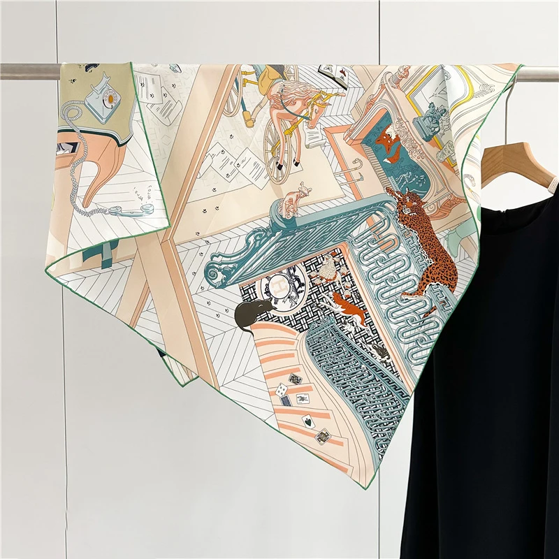 

Twill Silk Scarf 90CM Women Hand Rolled Bandanas Accessories Luxury Designers Shawls Hair Neck Scarves Foulard Femme