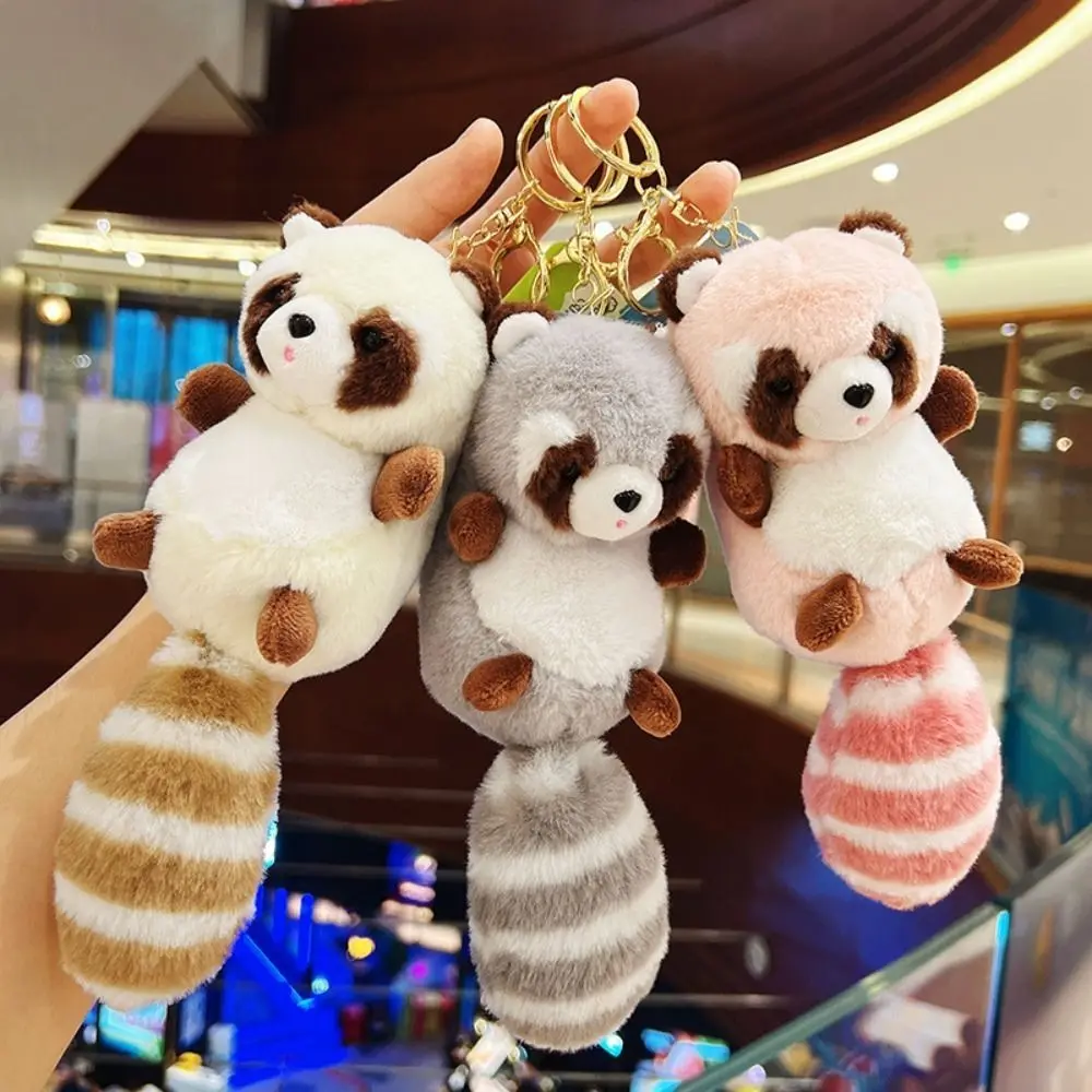 Porte-clés en peluche de raton laveur, pendentif de sac à dos, pendentif de beurre, jouets d'animaux exquis