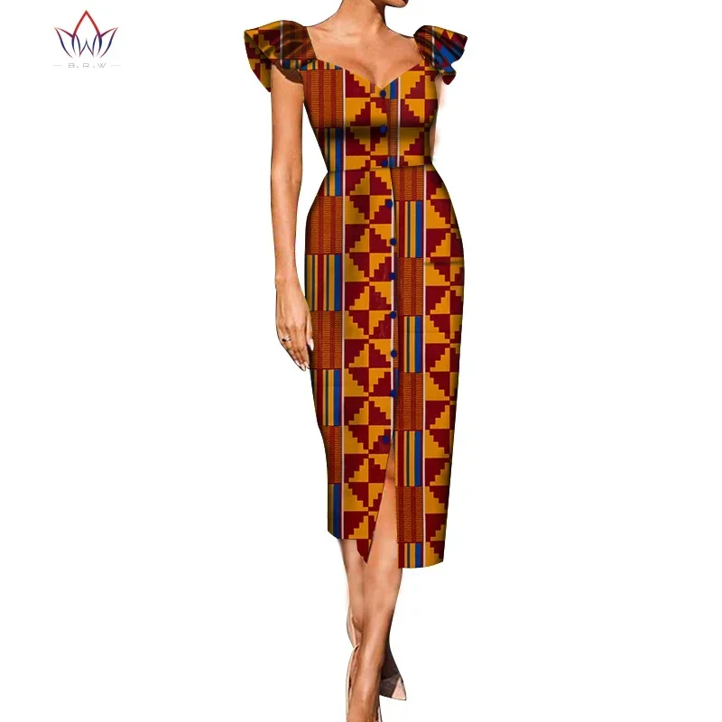 

Vestidos African Women Dresses New Fashion Button Split African Clothing Dashiki Plus Size Sexy Party Dress WY5498