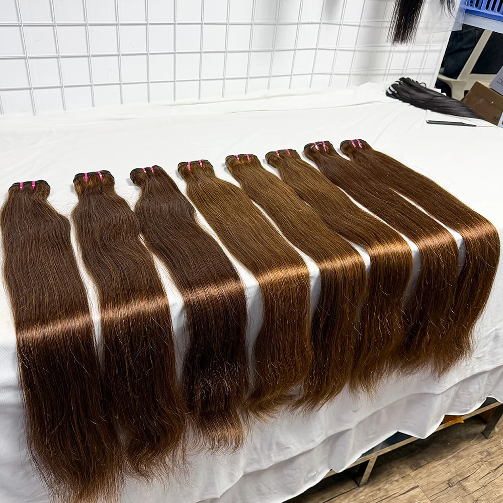 100 جرام/الحزمة 4 # الشوكولاته اللون حزم من شعر طبيعي مفرود 8-30 بوصة النسيج وصلات شعر ريمي شعر ناعم مستقيم السائبة #3