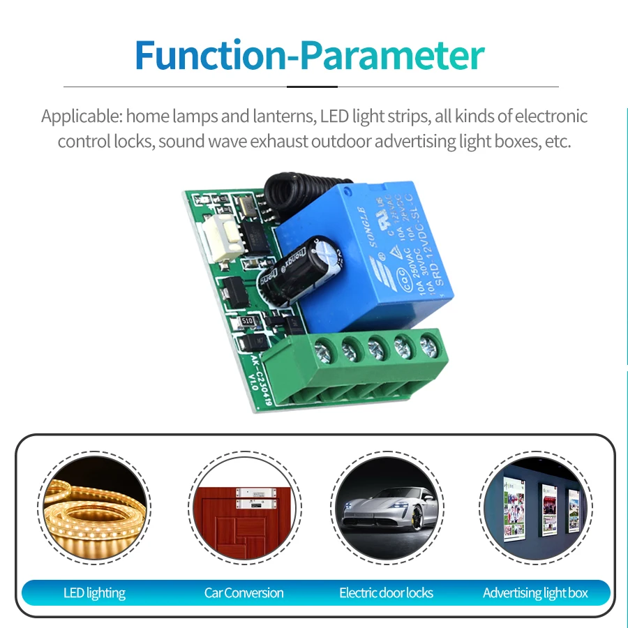 Interruttore wireless fai-da-te 433 MHz Interruttore DC12V Mini modulo relè e telecomando trasmettitore RF per elettrodomestico per tende da garage