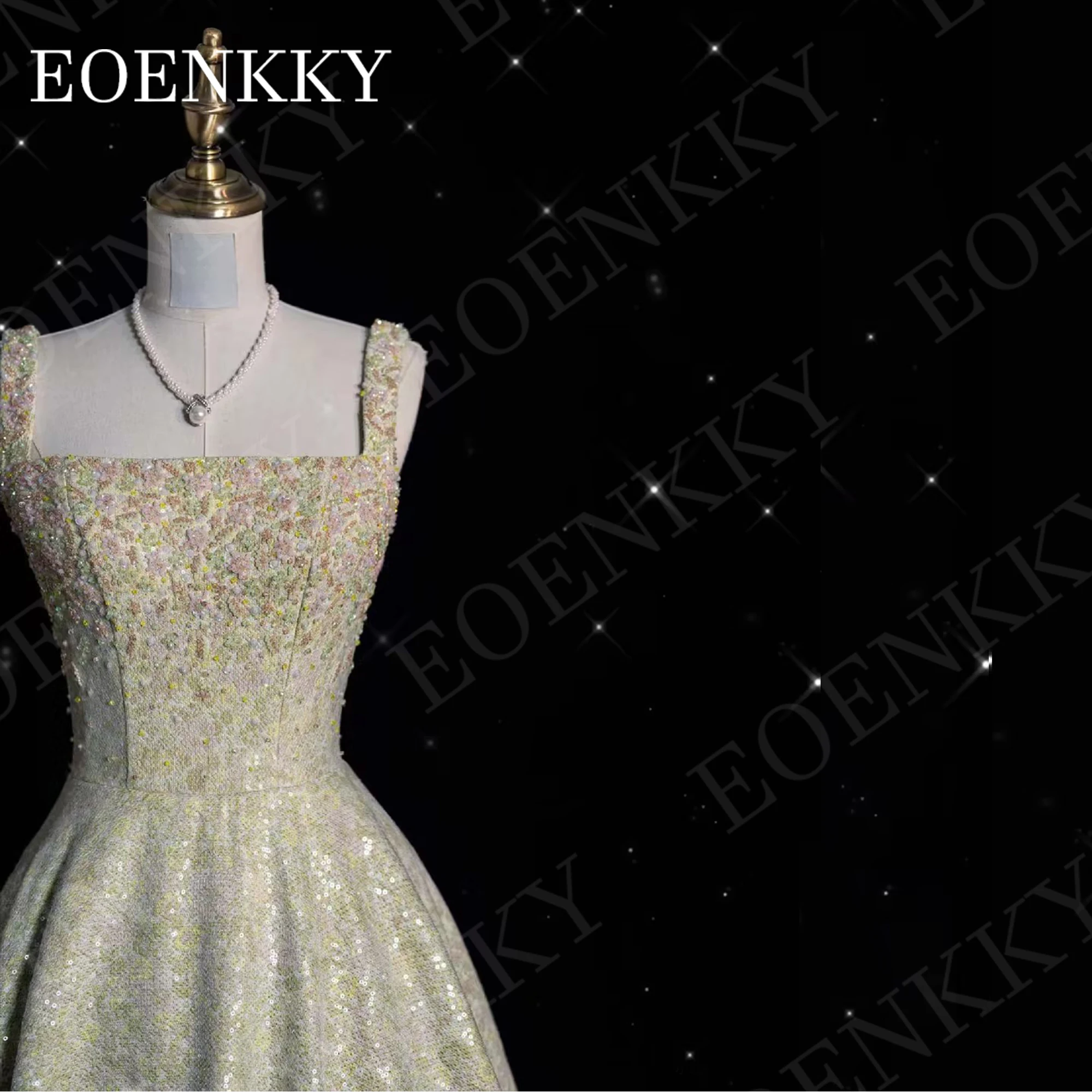 EOENKKY Sparkly Prom Dress Elegant Luxury Glitter Sequin A Line Beaded Square Neck Celebrity Party Gown Floor Length Customized