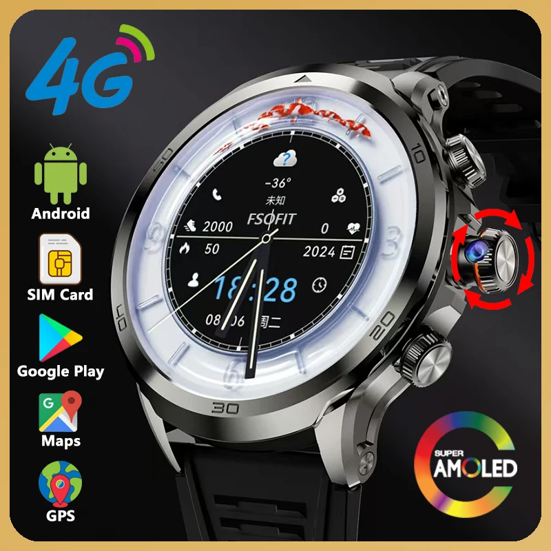 4G Android 1.95-inch AMOLED Smart Watch With SIM Card Camera Smartwatch Support Maps Download APP Face Unlock GPS WIFI Call