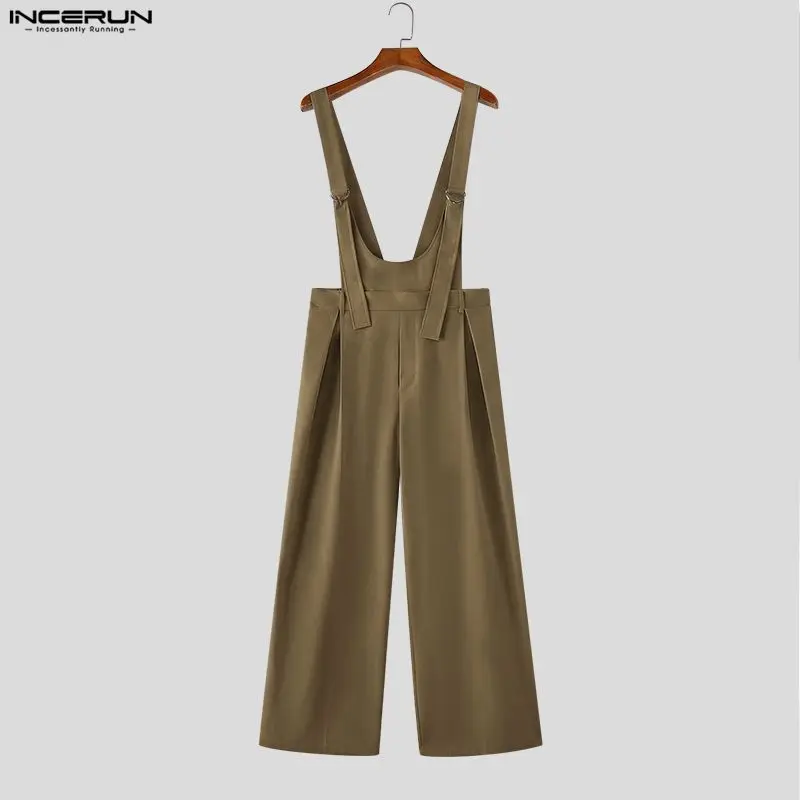 

INCERUN Men Jumpsuits Solid Color Sleeveless Suspender Rompers Men Loose Streetwear Summer 2026 Fashion Wide Leg Overalls S-5XL