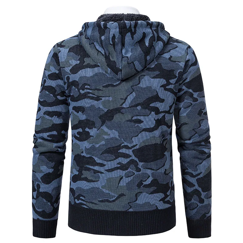 Cárdigan con capucha para hombre, suéter de punto, abrigo, forro polar, chaquetas de punto de camuflaje informales para otoño e invierno