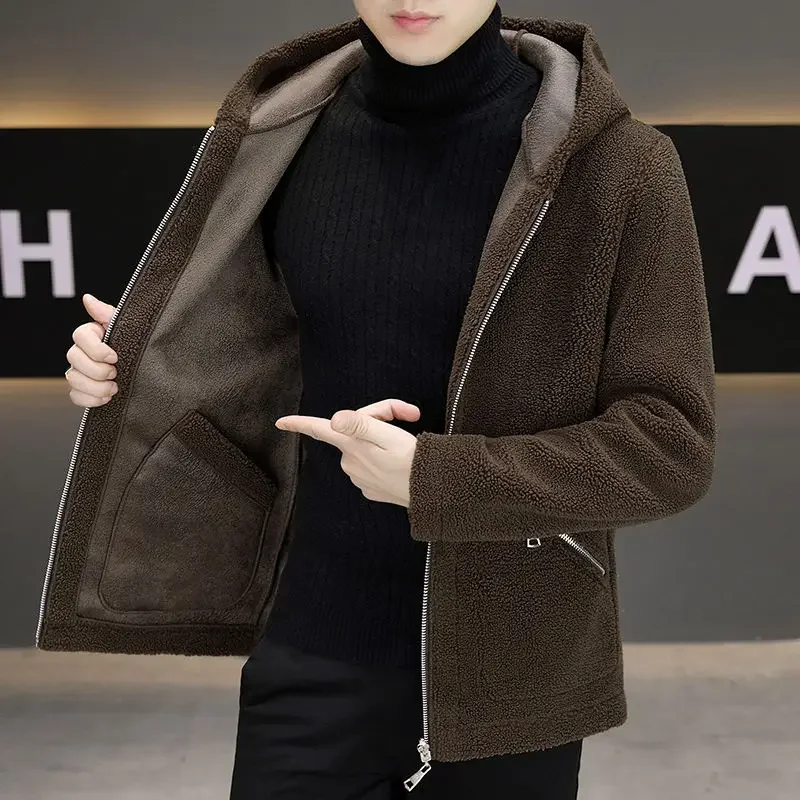 

Woolen Coat Male High-End Hooded Fur Integrated Jacket Winter New Men Fashion Two-Sided Wear Casual Warm Large Size Outwear