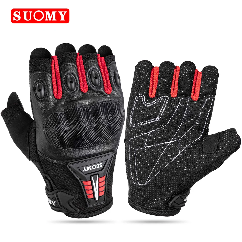 SUOMY Summer Half Finger Motorcycle Gloves Full Palm Non-slip Guantes Moto Motorcycle Fingerless Glove Moto Cycling Biker Racing