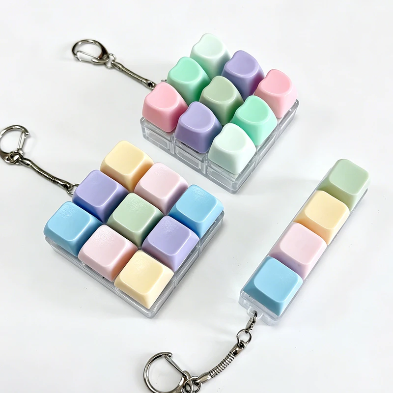 4/9Button Fingertip Keyboard Keychain Fidget Toy, Clicker Mechanical Keyboard Fidget Keychain, Anxiety & Stress Reliever Toy