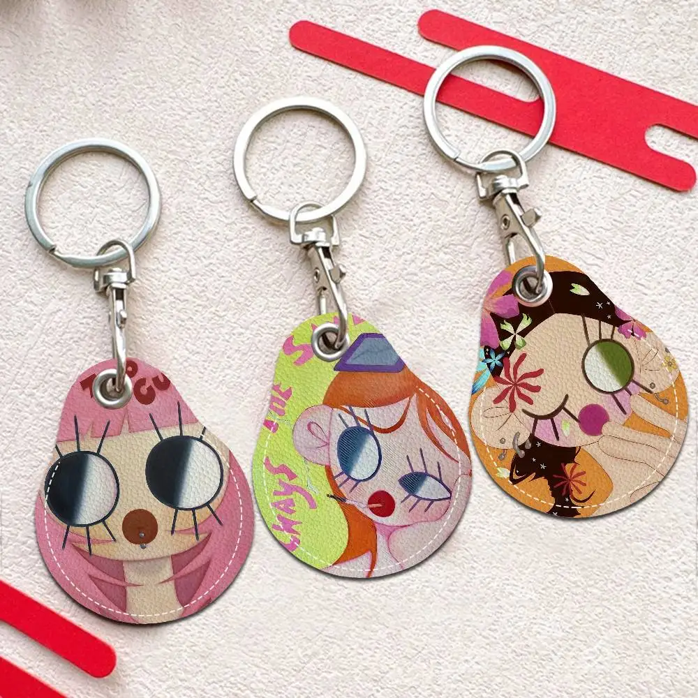 Personality Big Eyes Girl Keyring Leather Access Card Holder Keychain Community Water Drop Proximity Card Protective Case