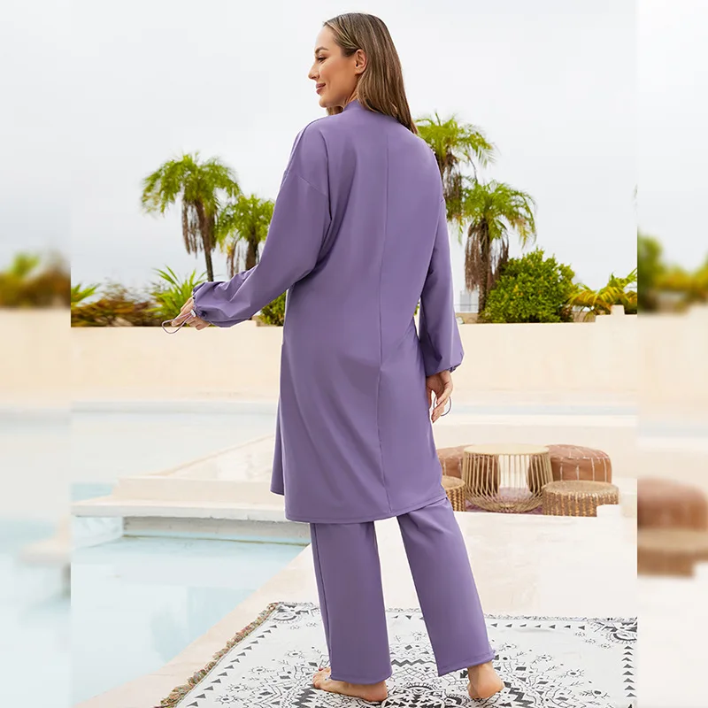 Costume da bagno musulmano modesto per donna, immersioni, surf, protezione solare, manica lunga, costume da bagno musulmane diviso, 3 pezzi Burkini