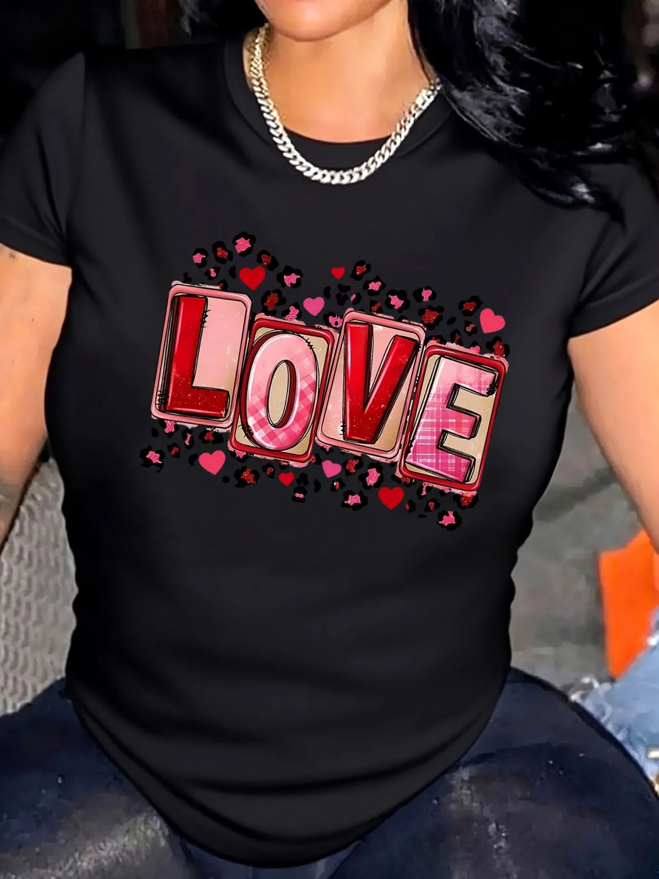 

Женская футболка больших размеров на день Святого Валентина с принтом Love Hearts, уличная одежда
