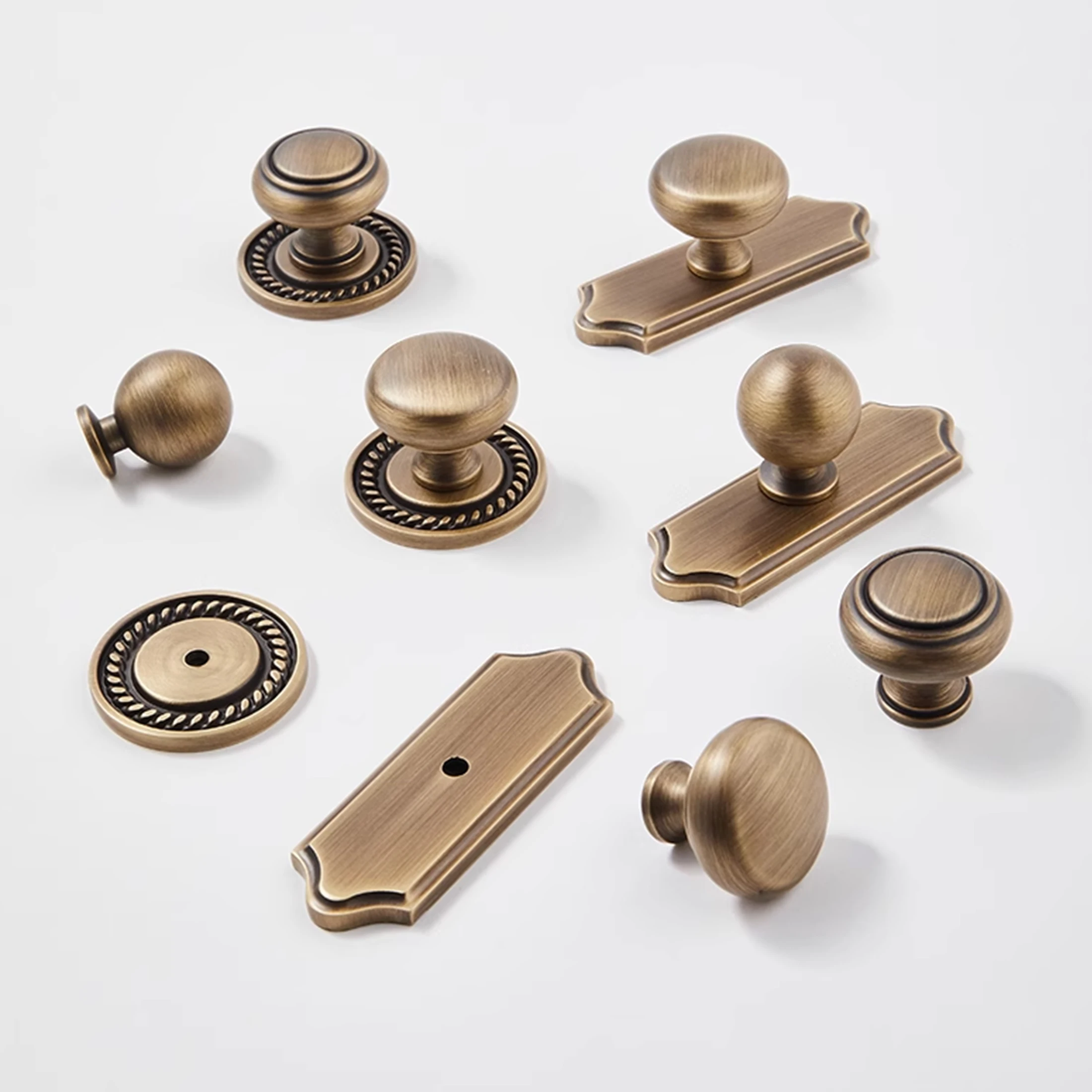 Antique Bronze Cabinet Handles With Backplate Solid Brass Vintage Wardrobe Pulls Kitchen Cupboard Door Knobs Furniture Handle