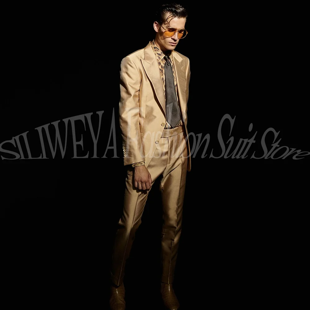 

Men‘s Suits Set 2 Piece Blazer+Pant Prom Wedding Tuxedo Luxury Satin Chic Outfit Customized Formal Office Fashion Trousers