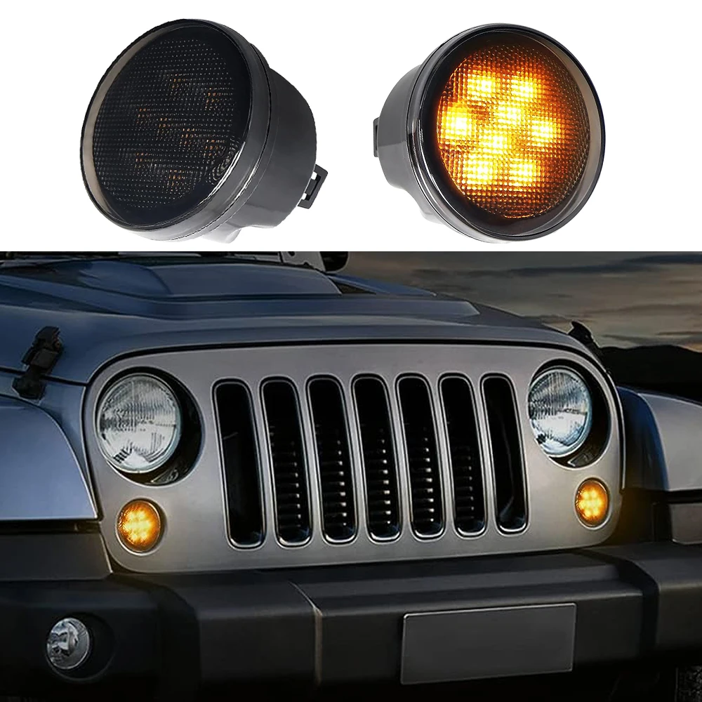 

2pcs LED Front Grill Turn Signal Lights For Jeep Wrangler JK JKU 2007 2008 2009 2010 2011 2012 2013 2014 2015 2016 2017