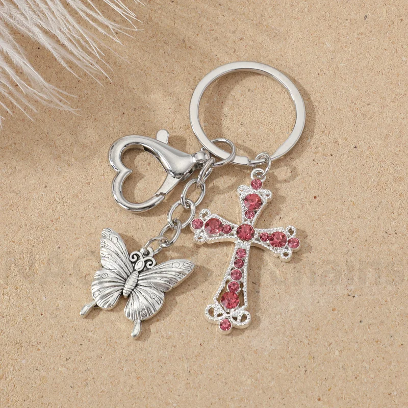 Y2K Punk Cross Star Keychain Pretty Butterfly Alloy Key Ring For Women Girl Good Friendship Gift Handmade Jewelry Set Decoration