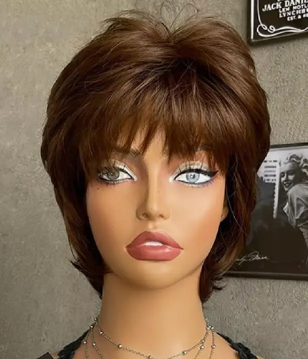 باروكات كوسبلاي للنساء، باروكات بنية اللون، شعر مستعار صناعي من الألياف المقاومة #2