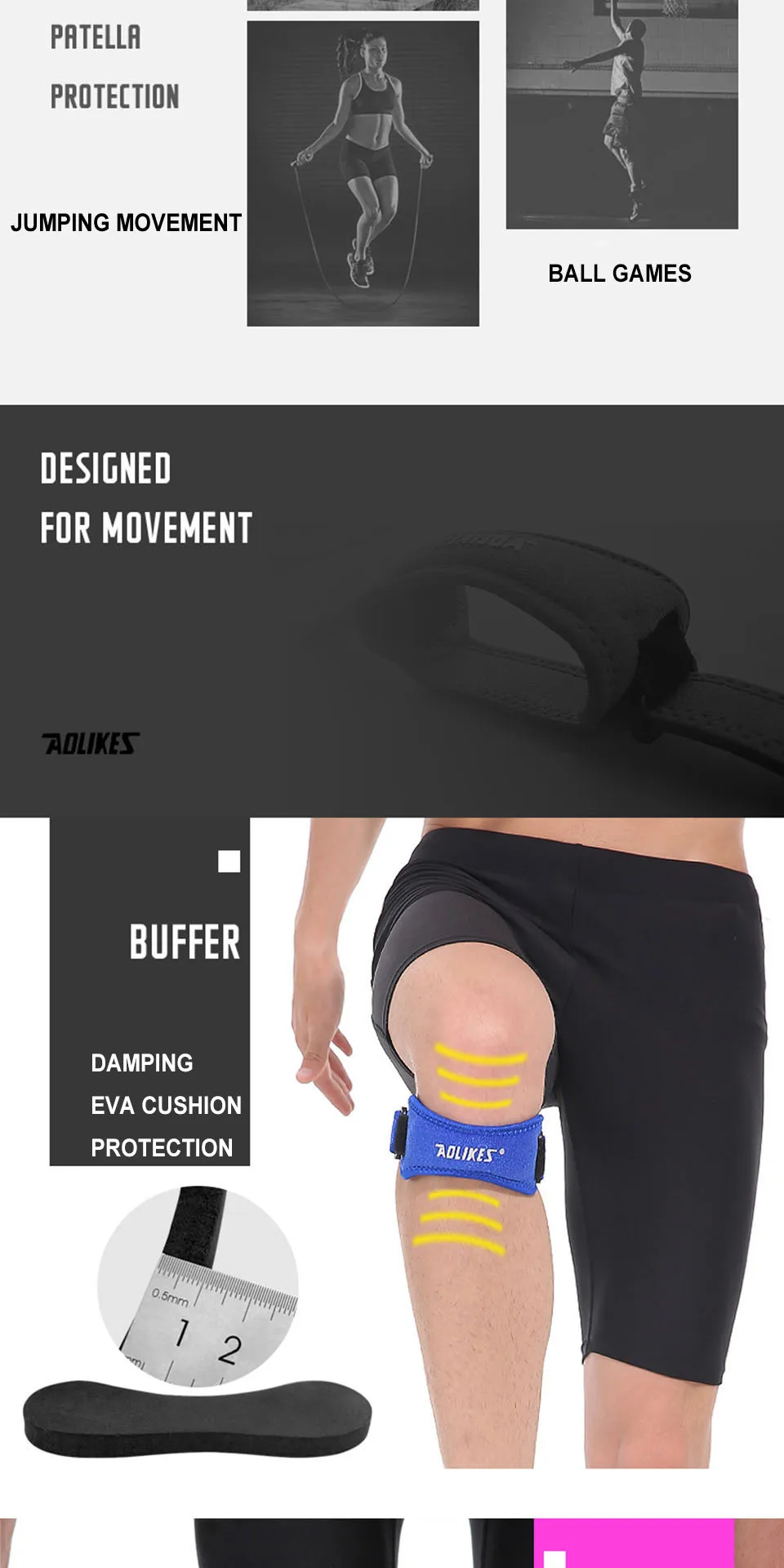 1PCS Einstellbare Knie Patellasehne Unterstützung Strap Band Knie Unterstützung Klammer Pads für Laufen Basketball Outdoor Sport – Detail 2