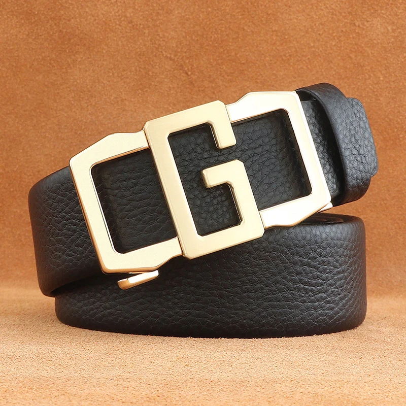 

High quality belts men letter g Automatic Buckle Top cow genuine leather 3.5cm wide fashion trousers ceinture homme