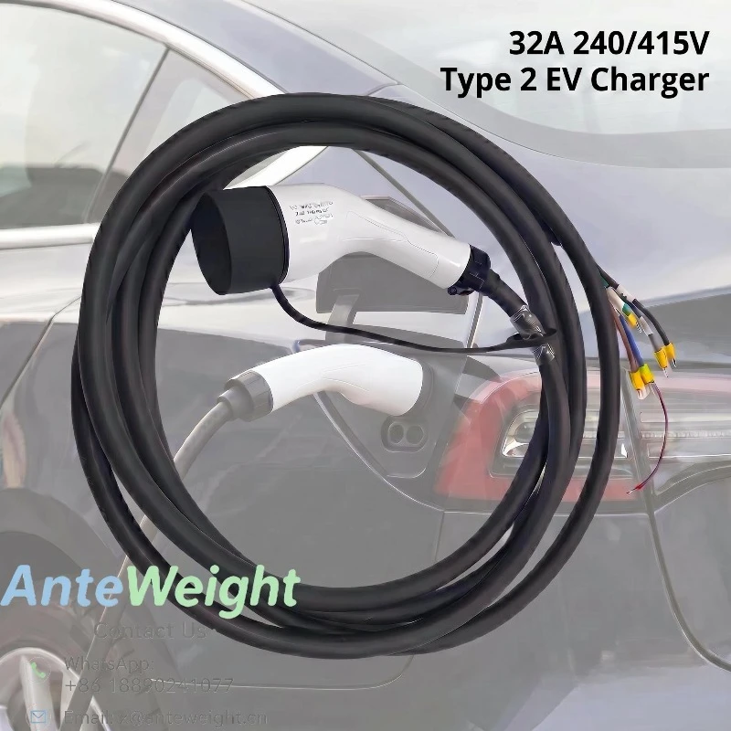 Type 2 EV Charge Cable Assembly Single Phase AC Charging Gun with Open End Wire for EVSE Wallbox 16A 32A