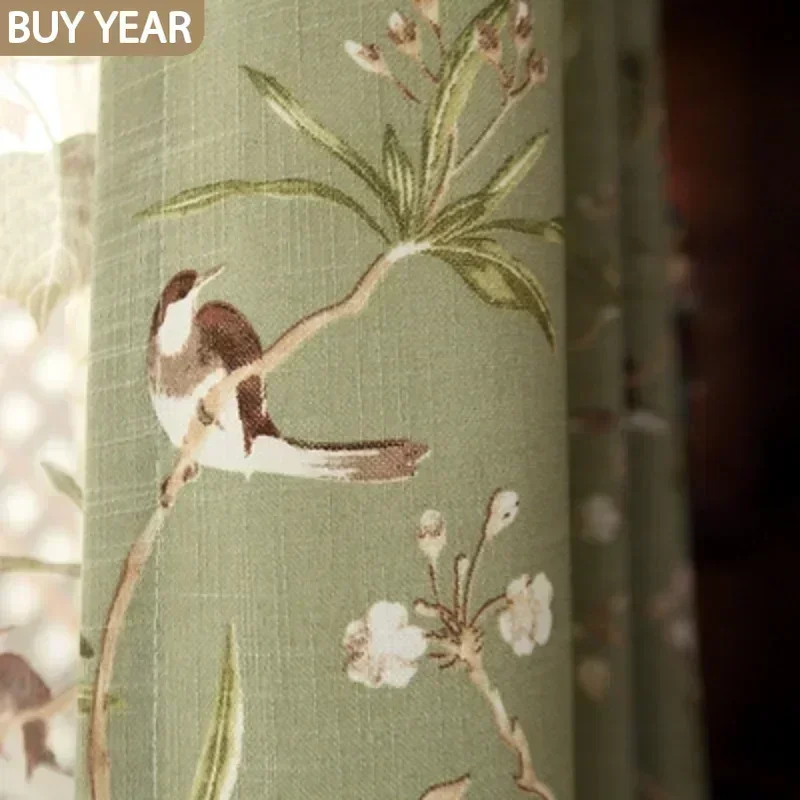 

Rural Curtains for Living Room Dining Bedroom American Country Style Flower Bird Cotton and Linen Fabric Curtains Customization