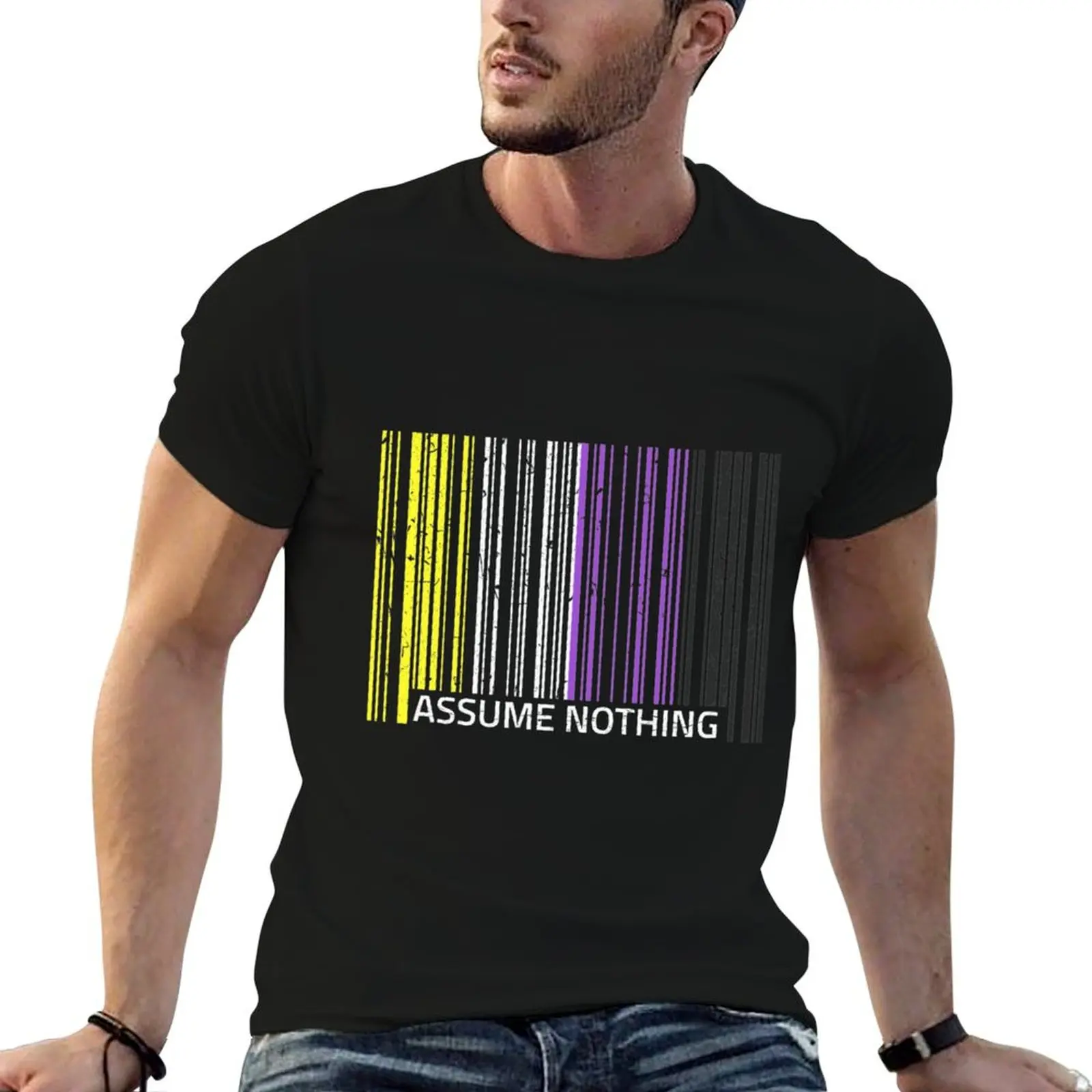 

Assume Nothing Nonbinary Flag Genderqueer LGBTQIA Pride T-Shirt graphic t shirts for man man t shirt graphic T-Shirt