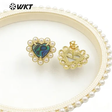 WT-MPE123   WKT 2025 Romantic Jewelry Natural Shell Heart-Shaped Making Earring Supplies Grand Party NEW Quality Sweet