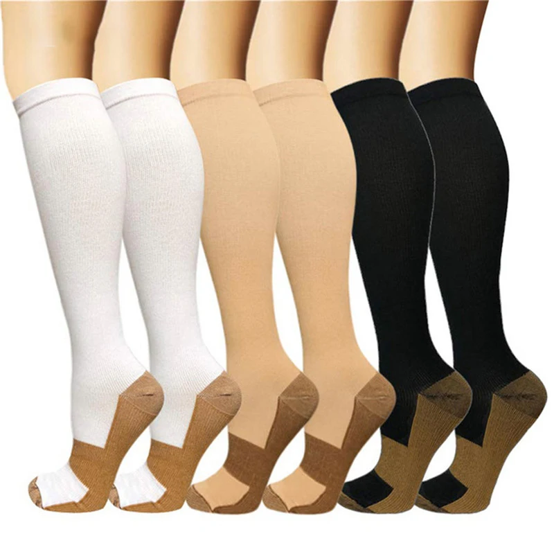 3 Pairs Unisex Copper Knee High Compression Socks 15-20mmHg Gradient Support Socks Relieve Fatigue For Standing Sports