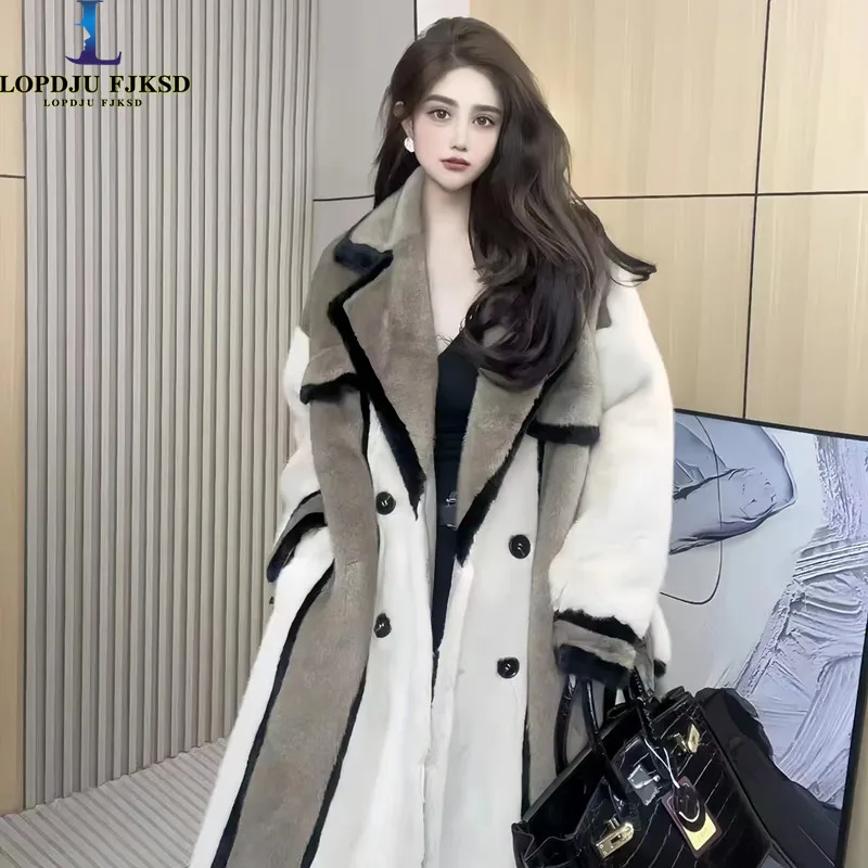 Women\'s Winter Faux Rabbit Fur Coats,Double Breasted Jacket, Female Loose Thicken Warm Clothes, High Quality,England Style, New