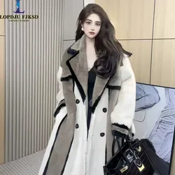 Women's Winter Faux Rabbit Fur Coats,Double Breasted Jacket, Female Loose Thicken Warm Clothes, High Quality,England Style, New