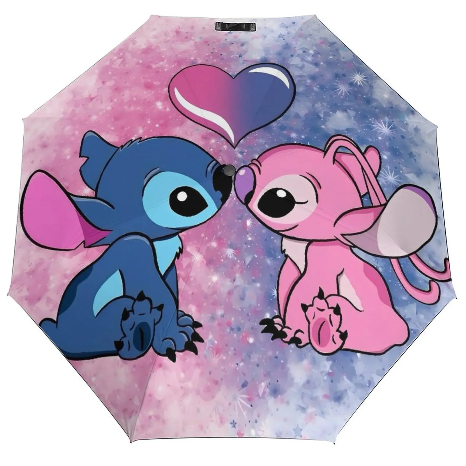 

Kawaii Stitch And Angel-Cartoon Comic 3-кратный автомобильный зонт, стильный складной зонт с художественным принтом, садовый зонт от солнца, анти-УФ-зонт
