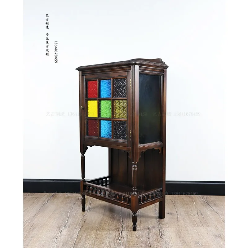 Old Shanghai retro simple solid wood tenon and mortise wine cabinet dining side cabinet wood glass storage cabinet display cabin