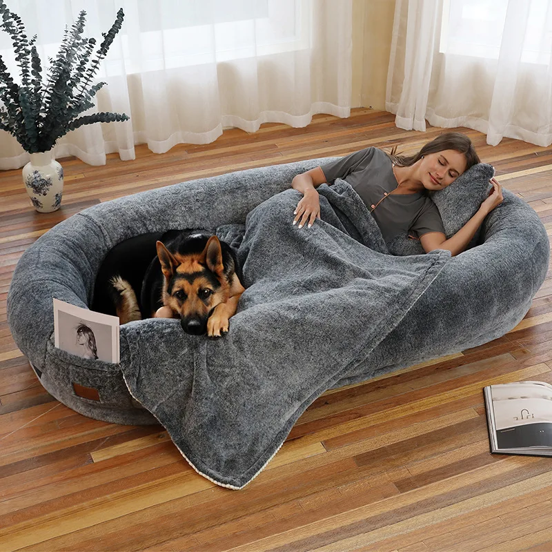 

Human Dog Bed Easy To Carry 185*110*30cm Big Size Black Dog Pet Sofa With Blankets Pillows And Complimentary Brushes 2025