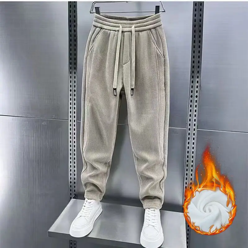 New 2024 Autumn Winter Casual Pants Elastic Waist Harem Pants for Men's Fashion Sports Corduroy Fleece Joggers Baggy Trousers