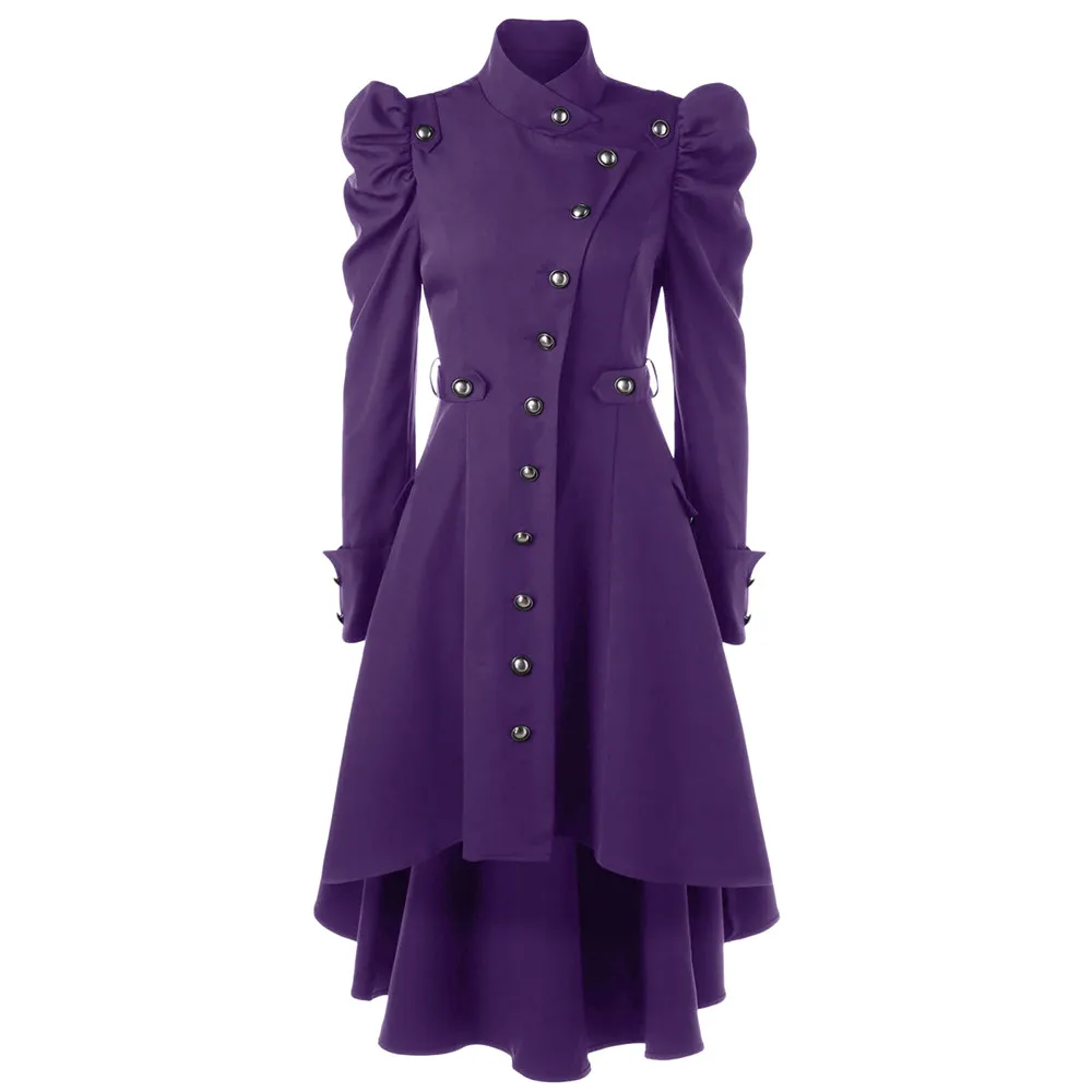 

2024 Gothic British Style Coat For Women Medieval Steampunk Solid Color Irregular Stand Collar Dress Halloween Female Outwear