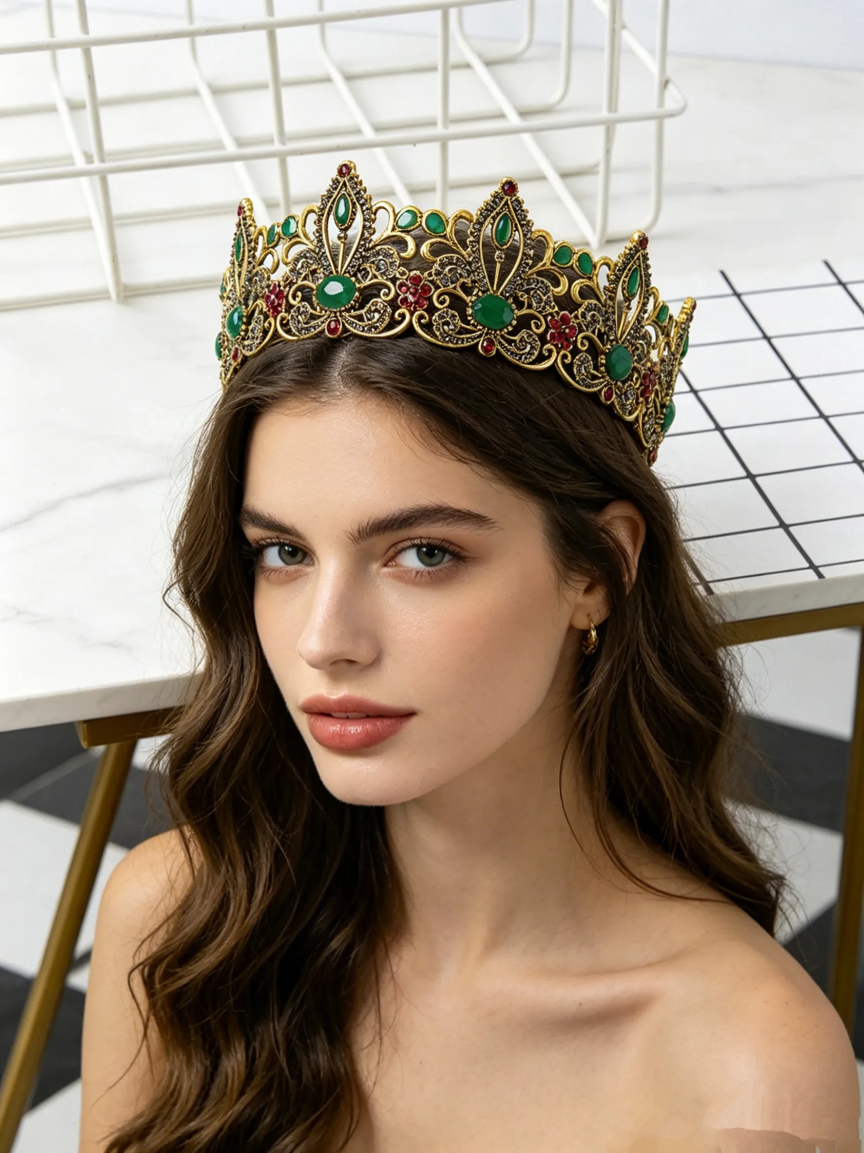 Luxury Wedding Jewelry Gold Color Crystal Crown Baroque wide Headband Bridal Tiara Party Queen Crown Hair Accessor