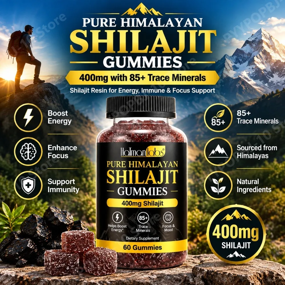 Pure Himalayan Shilajit Gummies 400mg with 85+ Trace Minerals, Shilajit Resin for Energy, Immune & Focus Support, 60 Gummies