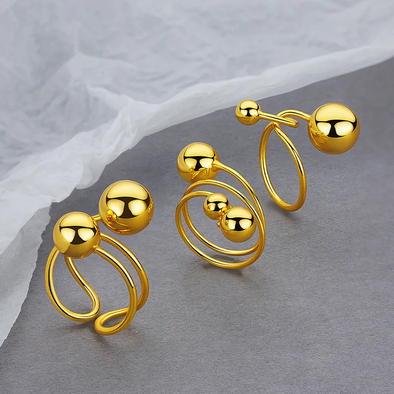 

999924K gold, super simple geometric irregular size ball ring design sense of the ball ring